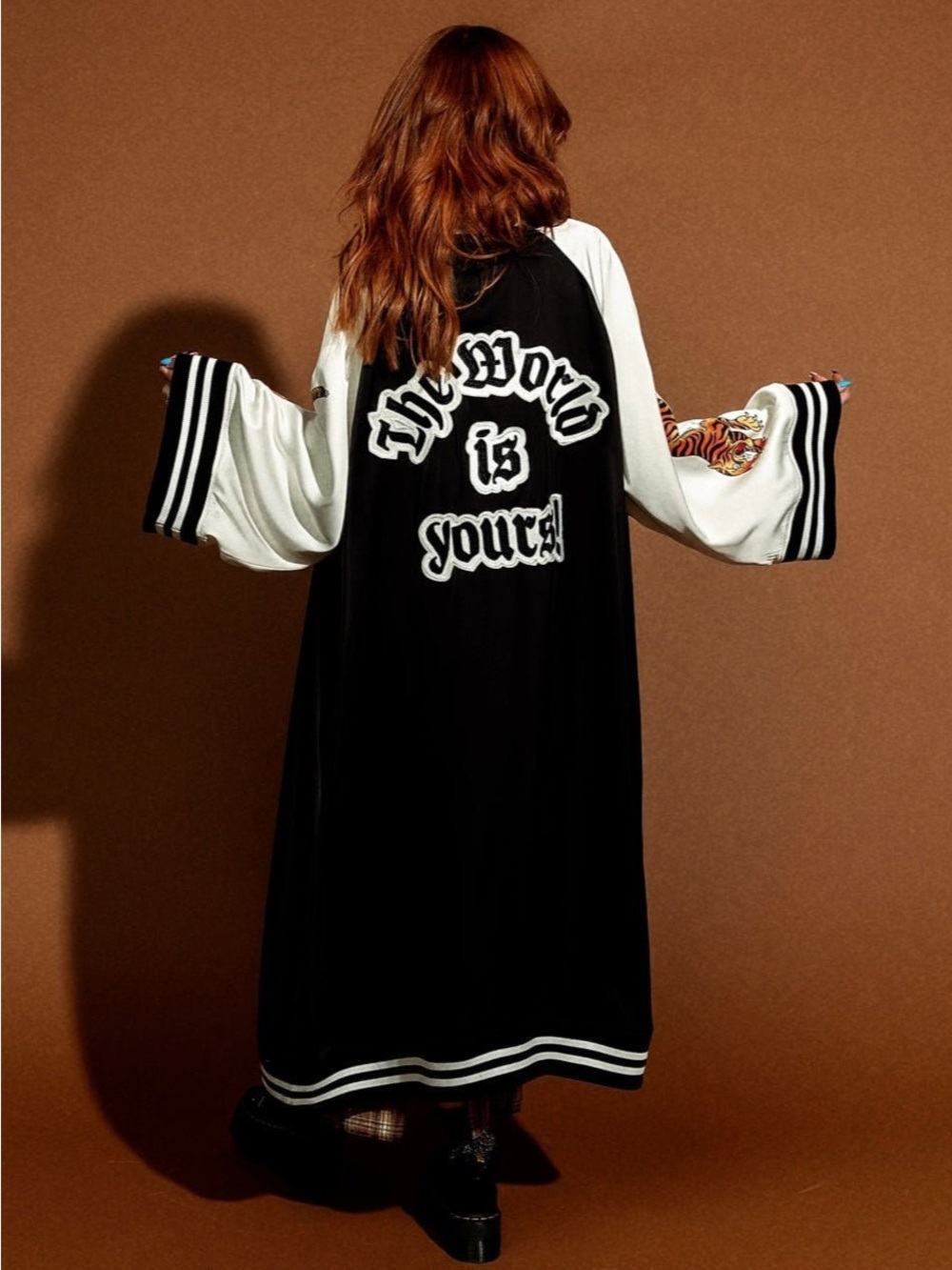 Dressed in LALA Take Up Space Kimono Bomber in Black - L/XL